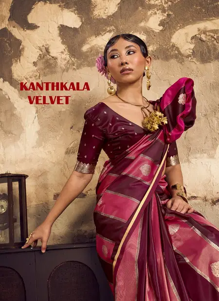 Kanthkala Velvet by Rajtex Pure Satin saree